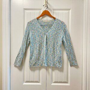 Vintage Camela Zigzag Rainbow Knit Button-Up Cardigan Blue